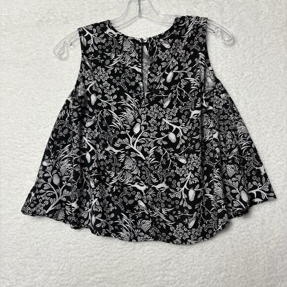Nature Print Sleeveless Trapeze Blouse Women's Sz XS Black White Floral Old Navy - Picture 2 of 8